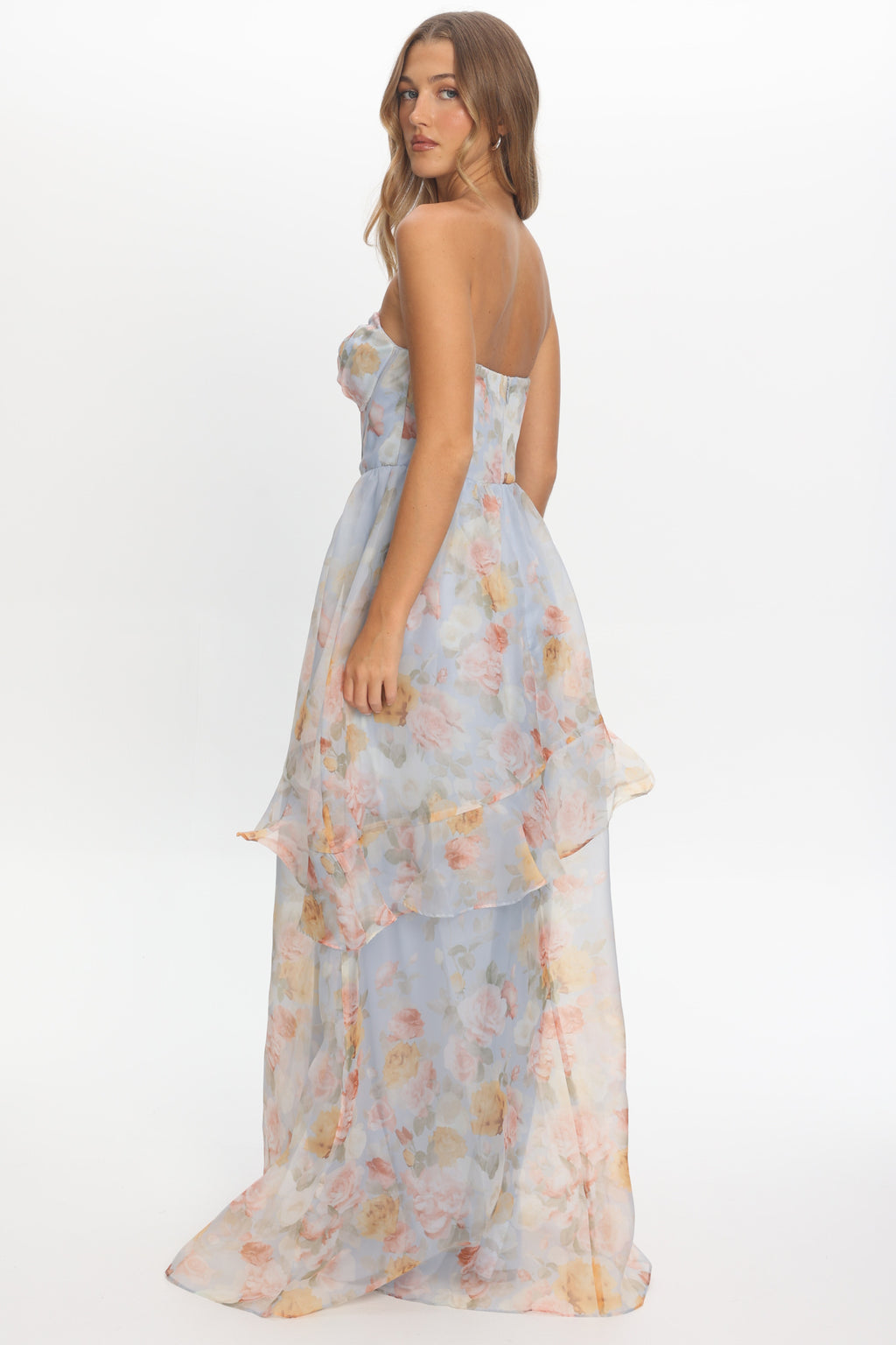 Petrice Asymmetric Layer Maxi Dress Floral Light Blue by Selfie Leslie Australia