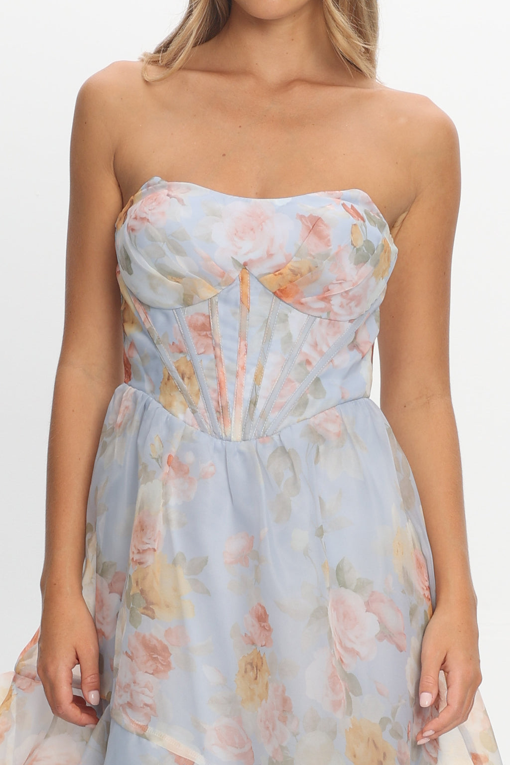 Petrice Asymmetric Layer Maxi Dress Floral Light Blue by Selfie Leslie Australia
