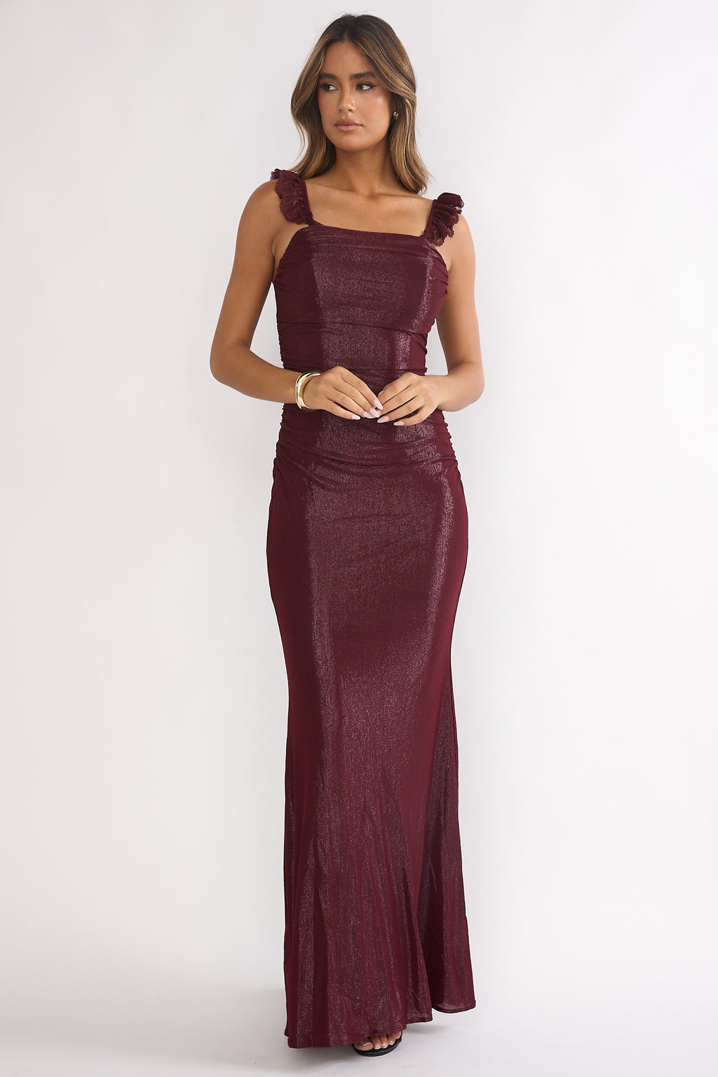 Valara Lace-Up Back Maxi Dress Wine by Selfie Leslie Australia