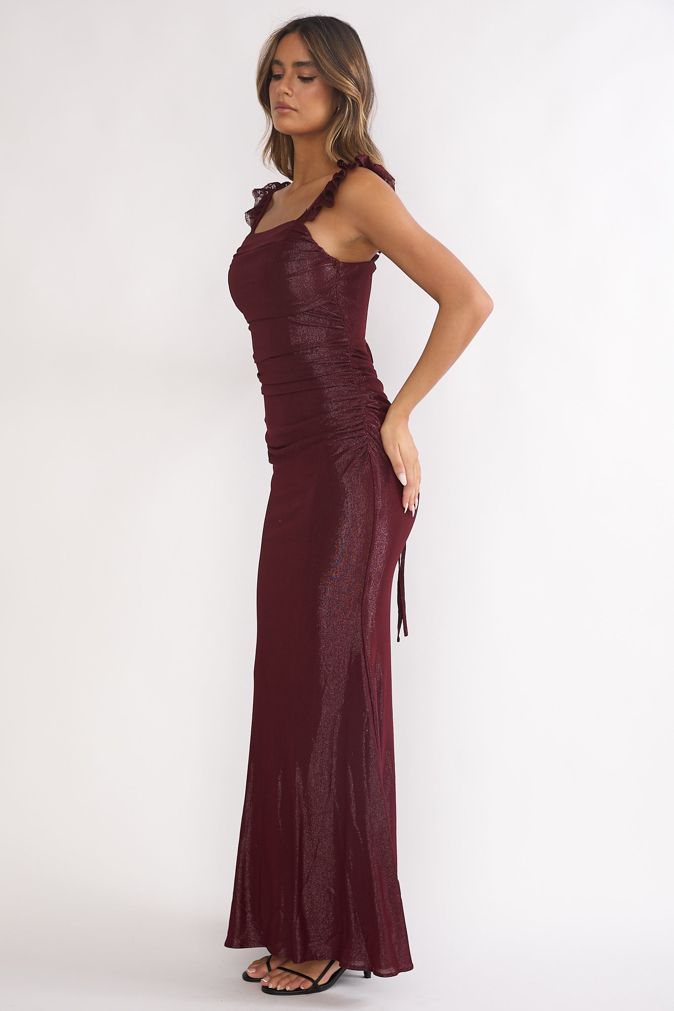 Valara Lace-Up Back Maxi Dress Wine by Selfie Leslie Australia
