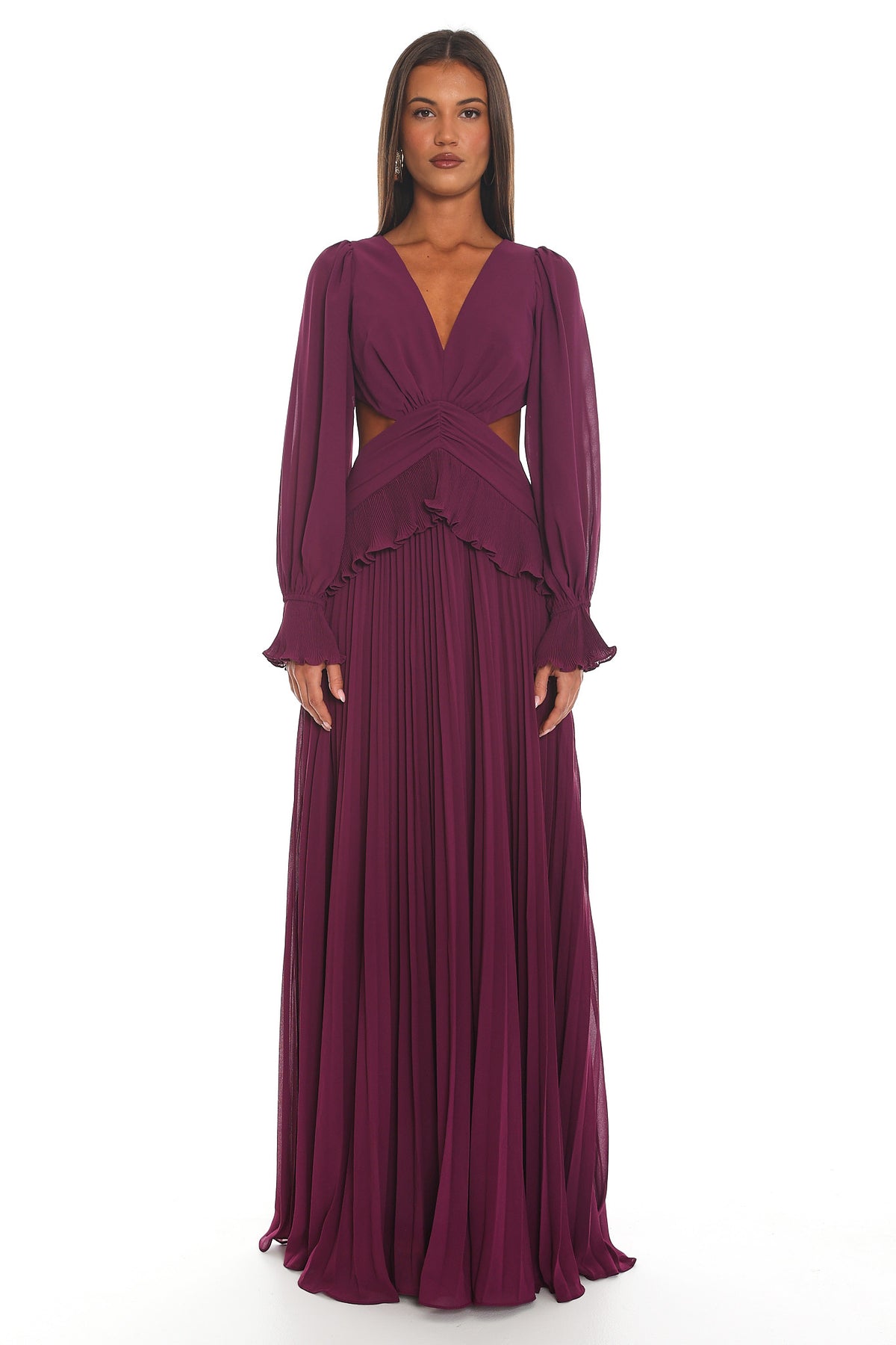 Nika Pleated Maxi Dress Plum