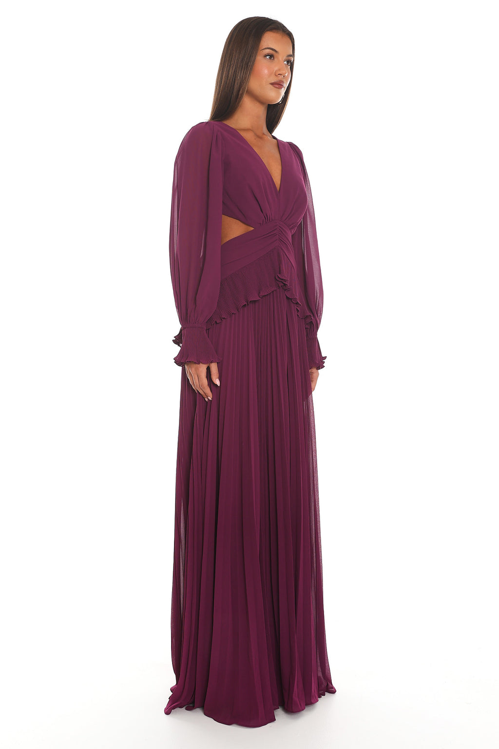 Nika Pleated Maxi Dress Plum