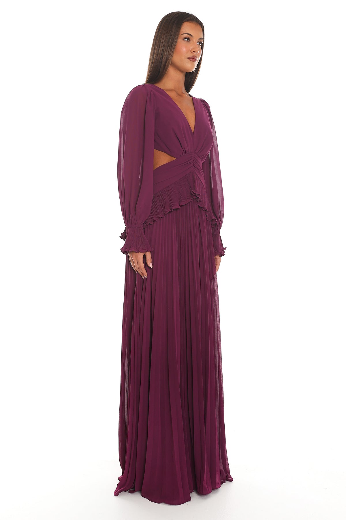 Nika Pleated Maxi Dress Plum