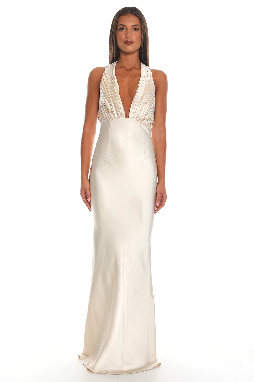 Lunea Pleated Halter Maxi Dress Cream