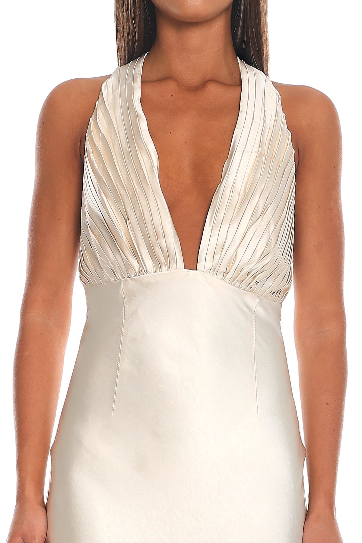 Lunea Pleated Halter Maxi Dress Cream