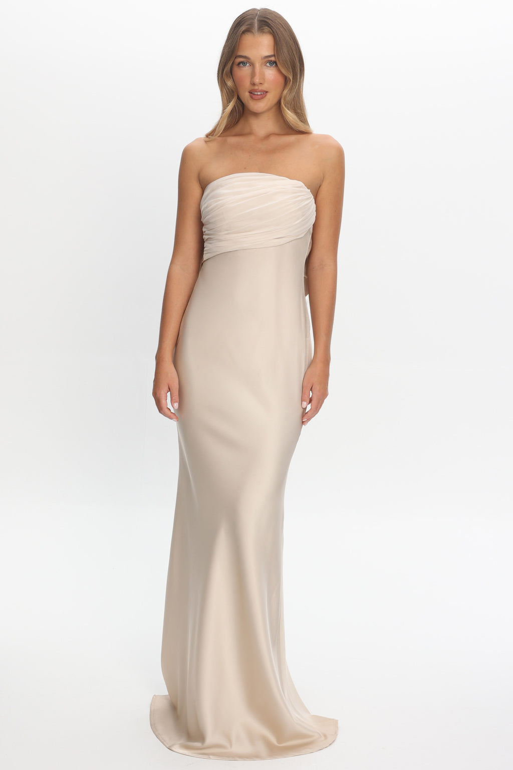 Iyeciz Strapless Maxi Dress Champagne by Selfie Leslie Australia