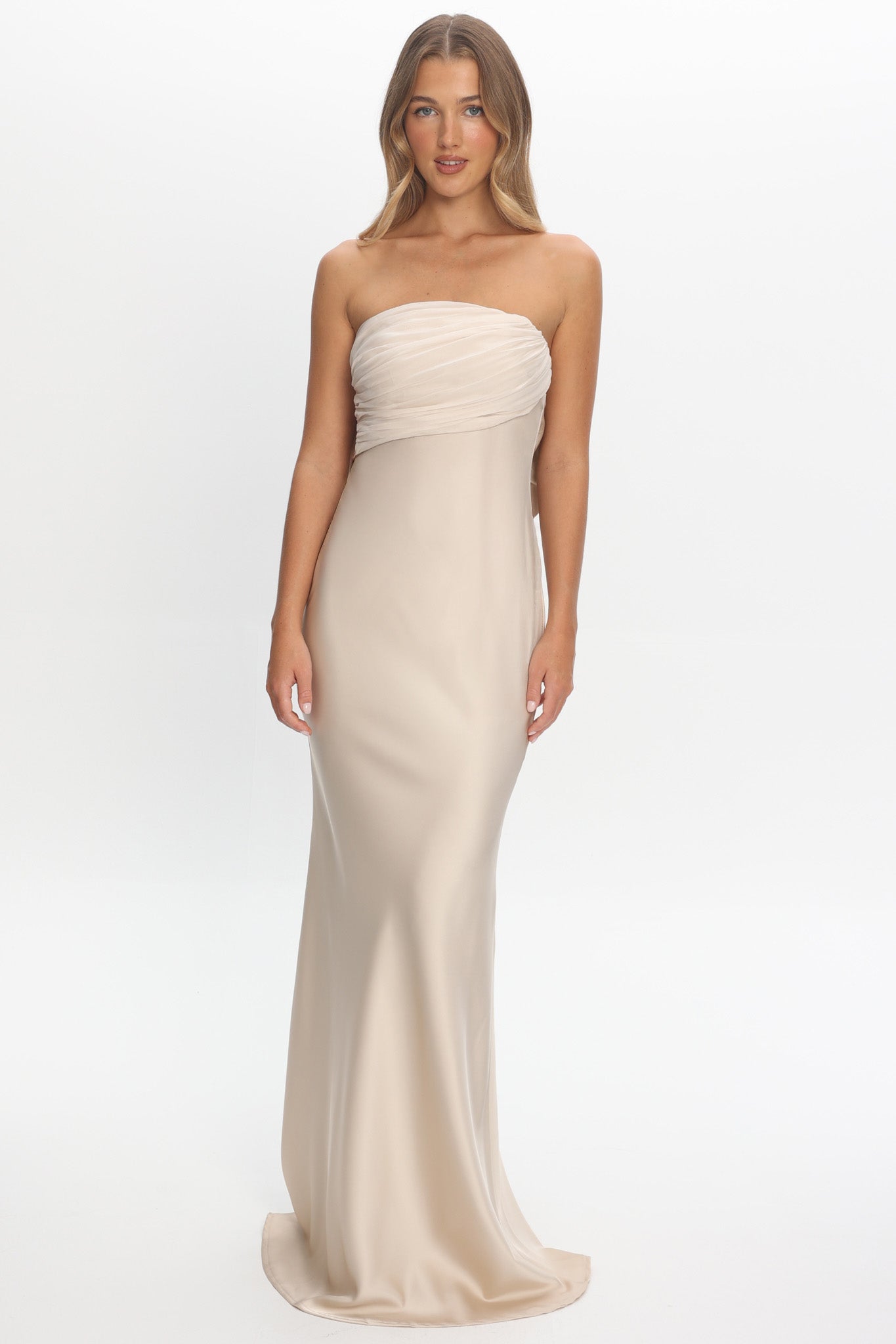 Iyeciz Strapless Maxi Dress Champagne by Selfie Leslie Australia