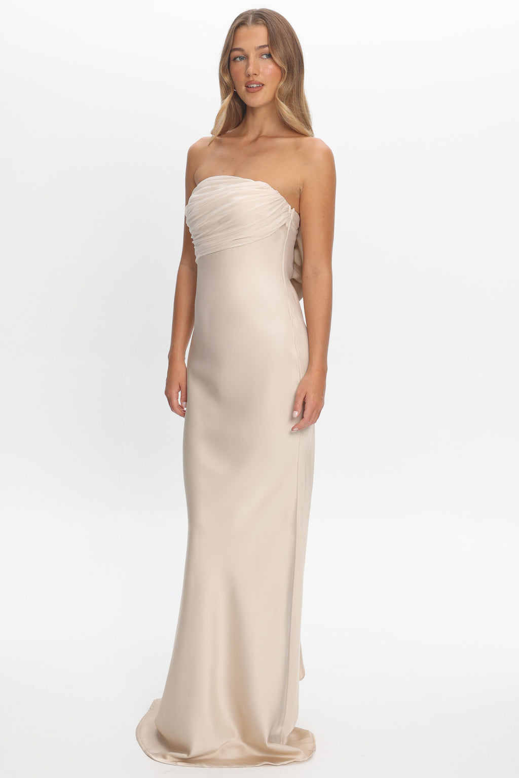 Iyeciz Strapless Maxi Dress Champagne by Selfie Leslie Australia