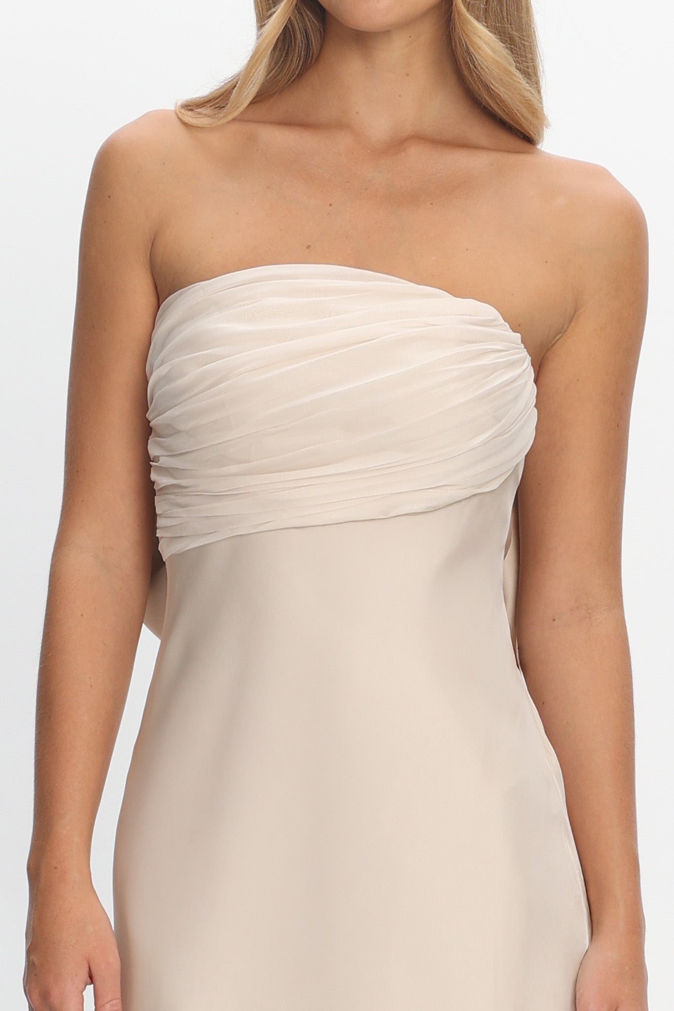 Iyeciz Strapless Maxi Dress Champagne by Selfie Leslie Australia