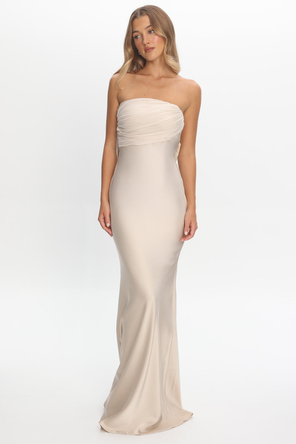 Iyeciz Strapless Maxi Dress Champagne by Selfie Leslie Australia