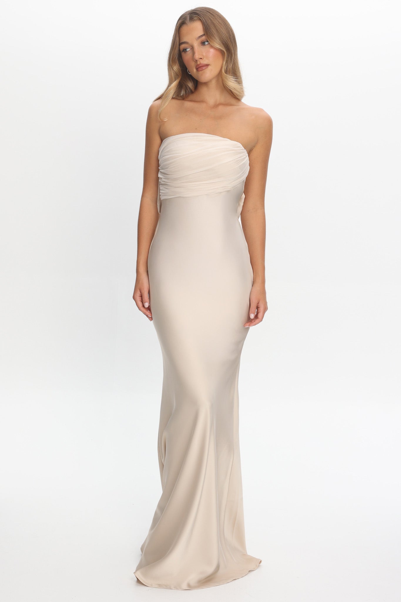 Iyeciz Strapless Maxi Dress Champagne by Selfie Leslie Australia