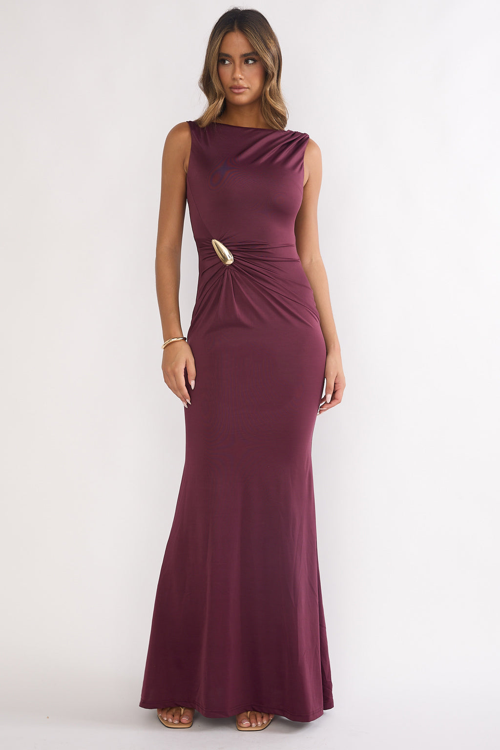 Isalyn Gathered Waist Maxi Dress Burgundy by Selfie Leslie Australia