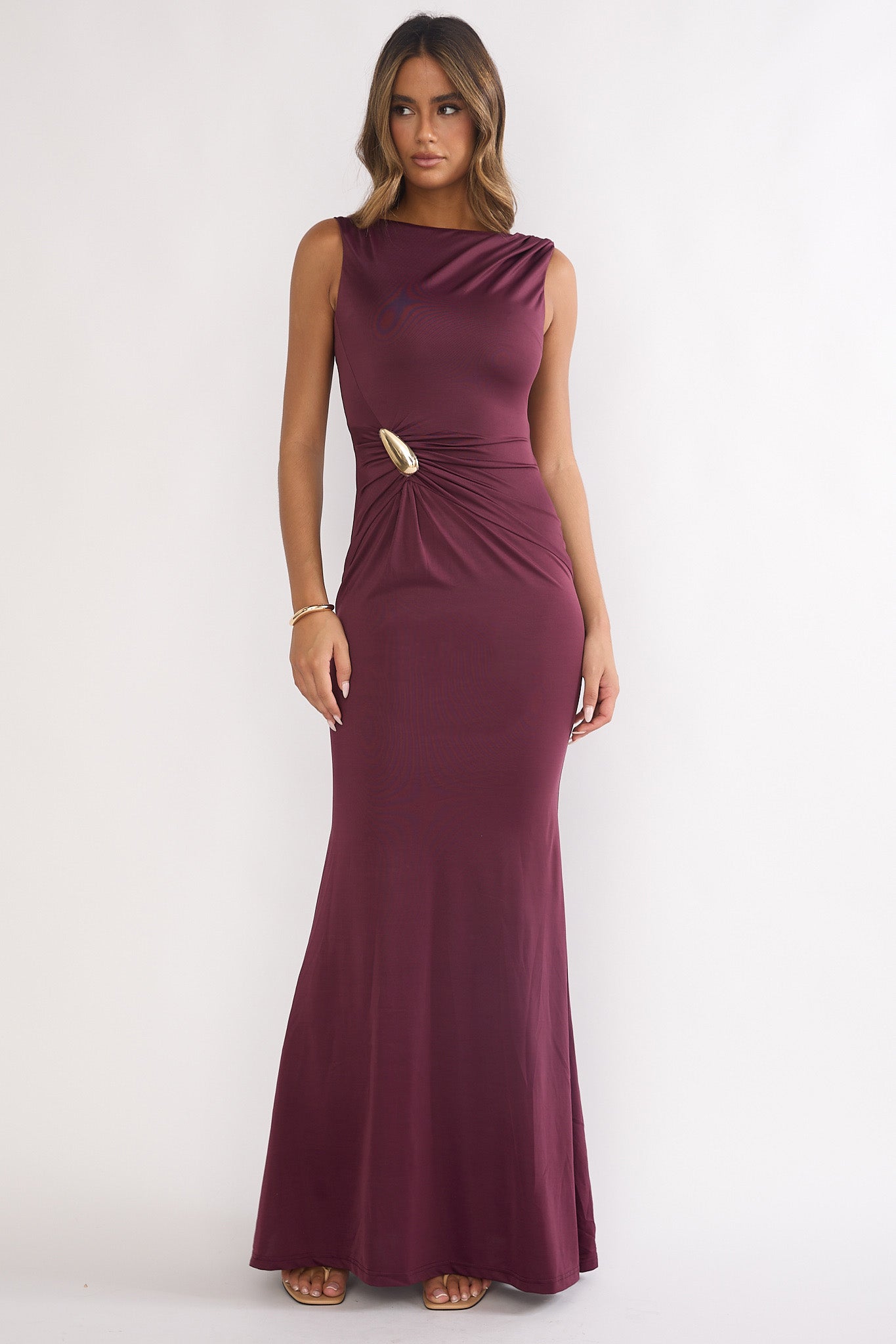 Isalyn Gathered Waist Maxi Dress Burgundy by Selfie Leslie Australia
