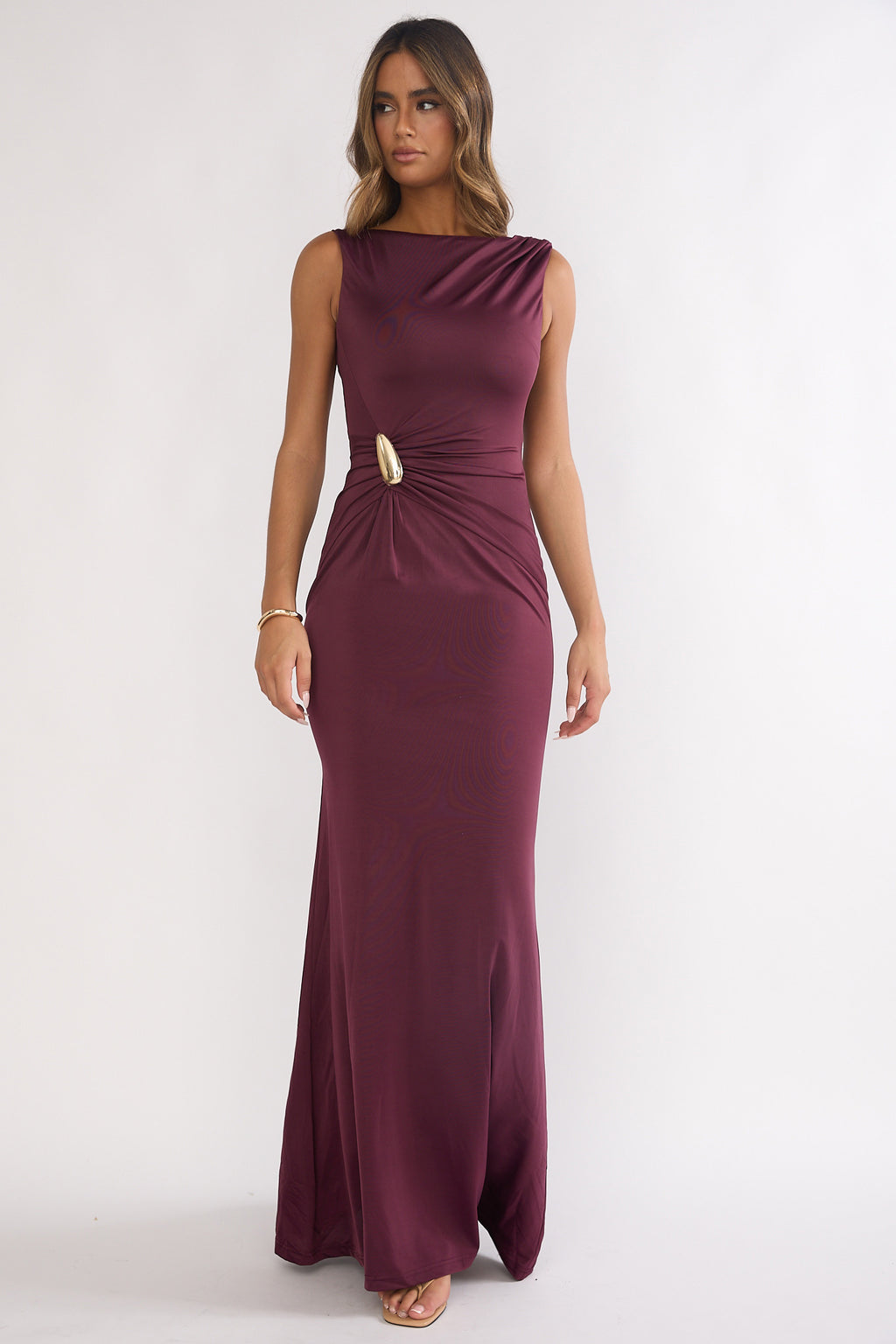 Isalyn Gathered Waist Maxi Dress Burgundy Selfie Leslie Australia Isalyn Gathered Waist Maxi Dress Burgundy Selfie Leslie Australia