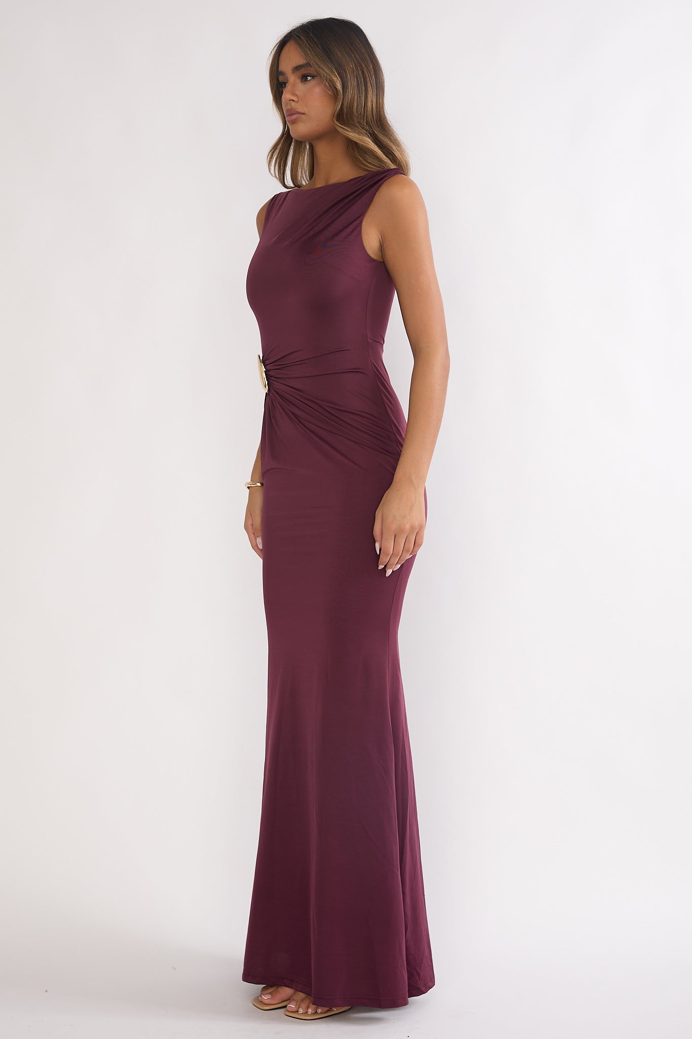 Isalyn Gathered Waist Maxi Dress Burgundy by Selfie Leslie Australia