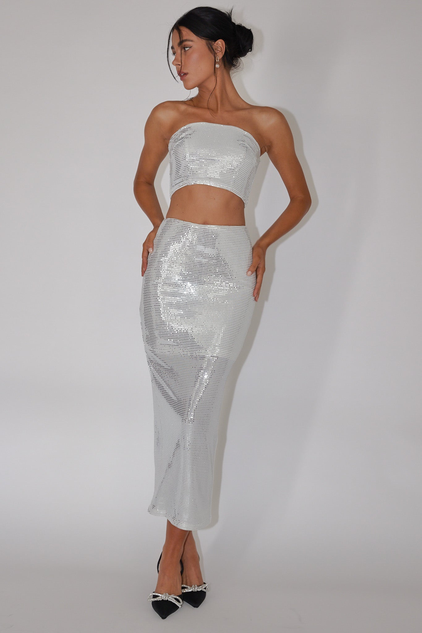 Shop the It Girls Sequin Maxi Skirt Silver