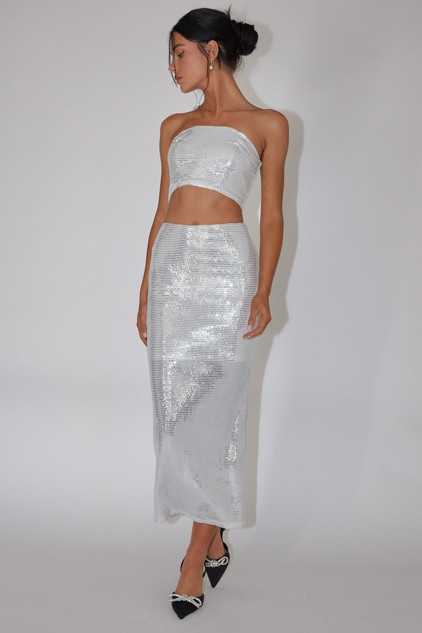 It Girls Sequin Maxi Skirt Silver by Selfie Leslie Australia