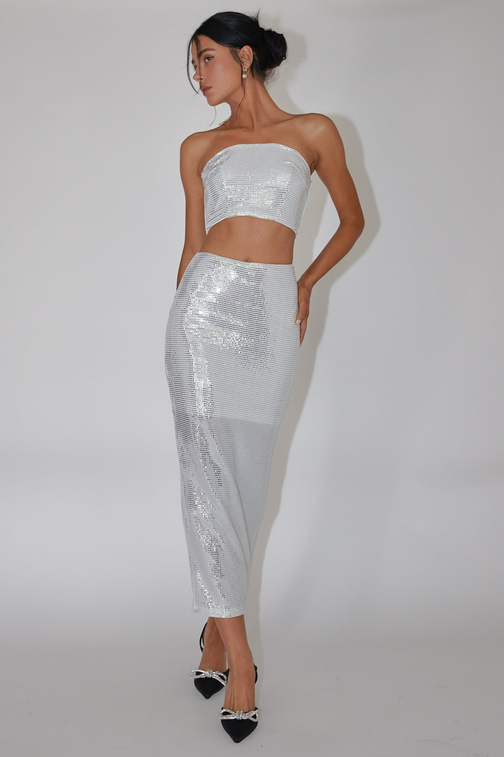 It Girls Sequin Maxi Skirt Silver by Selfie Leslie Australia