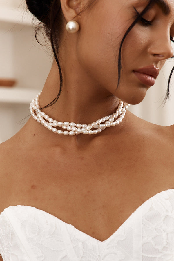 Gwen Braided Pearl Necklace Gold by Selfie Leslie Australia