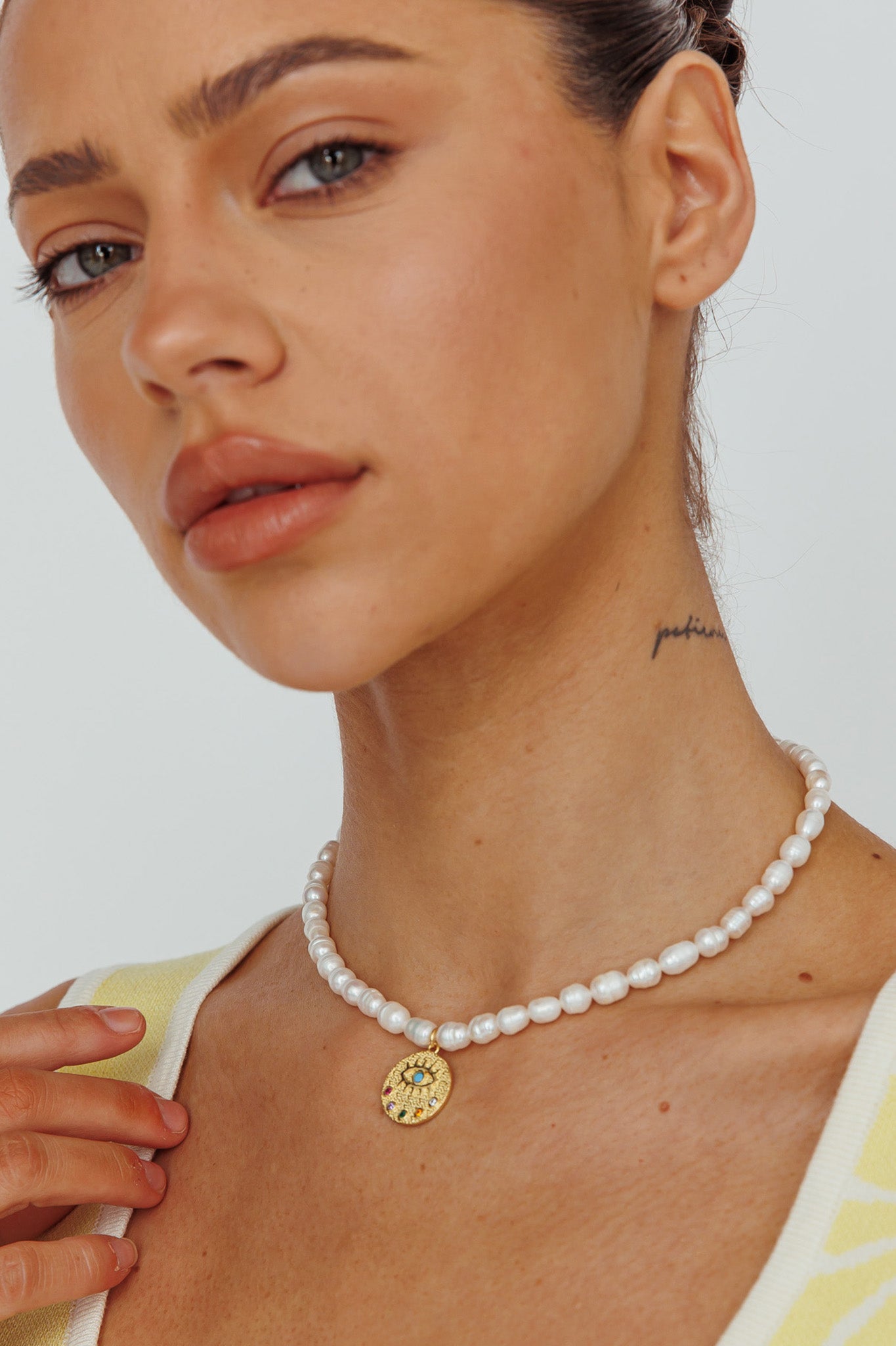 Evil Eye Freshwater Pearl Necklace Gold by Selfie Leslie Australia