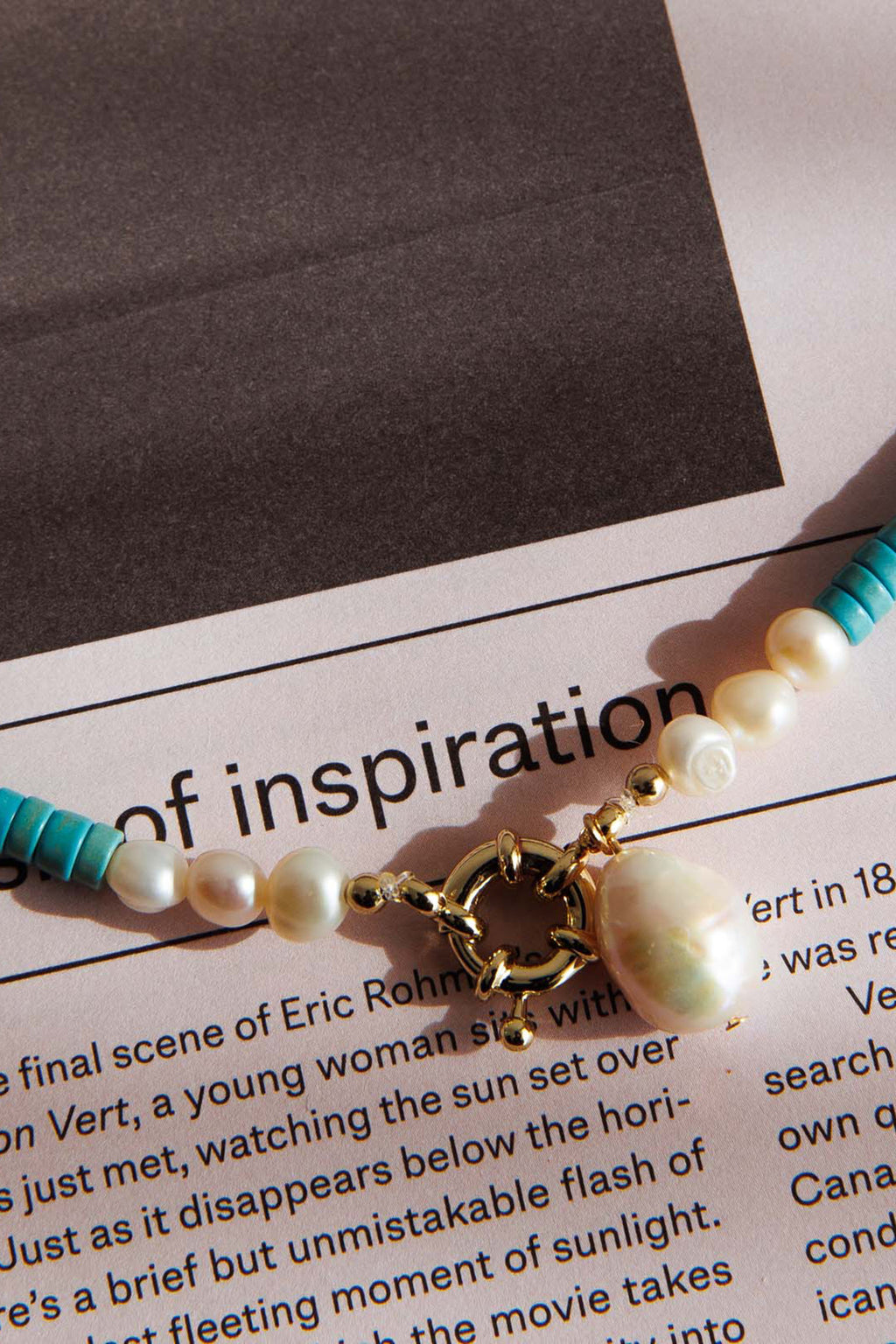 Monaco Pearl Turquoise Bead Necklace Gold by Selfie Leslie Australia