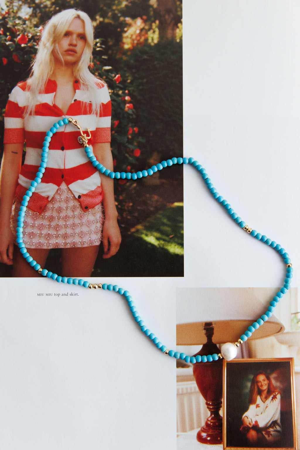 Ibiza Turquoise Bead Pearl Necklace Gold by Selfie Leslie Australia