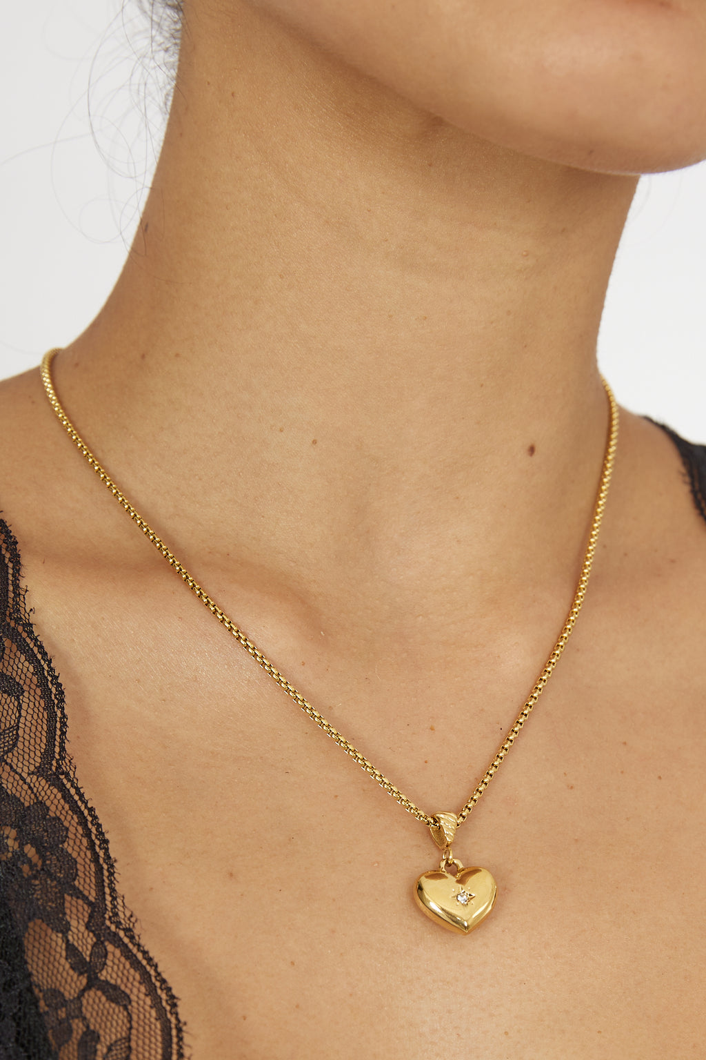 Cora Puffed Heart Pendant Necklace Gold by Selfie Leslie Australia