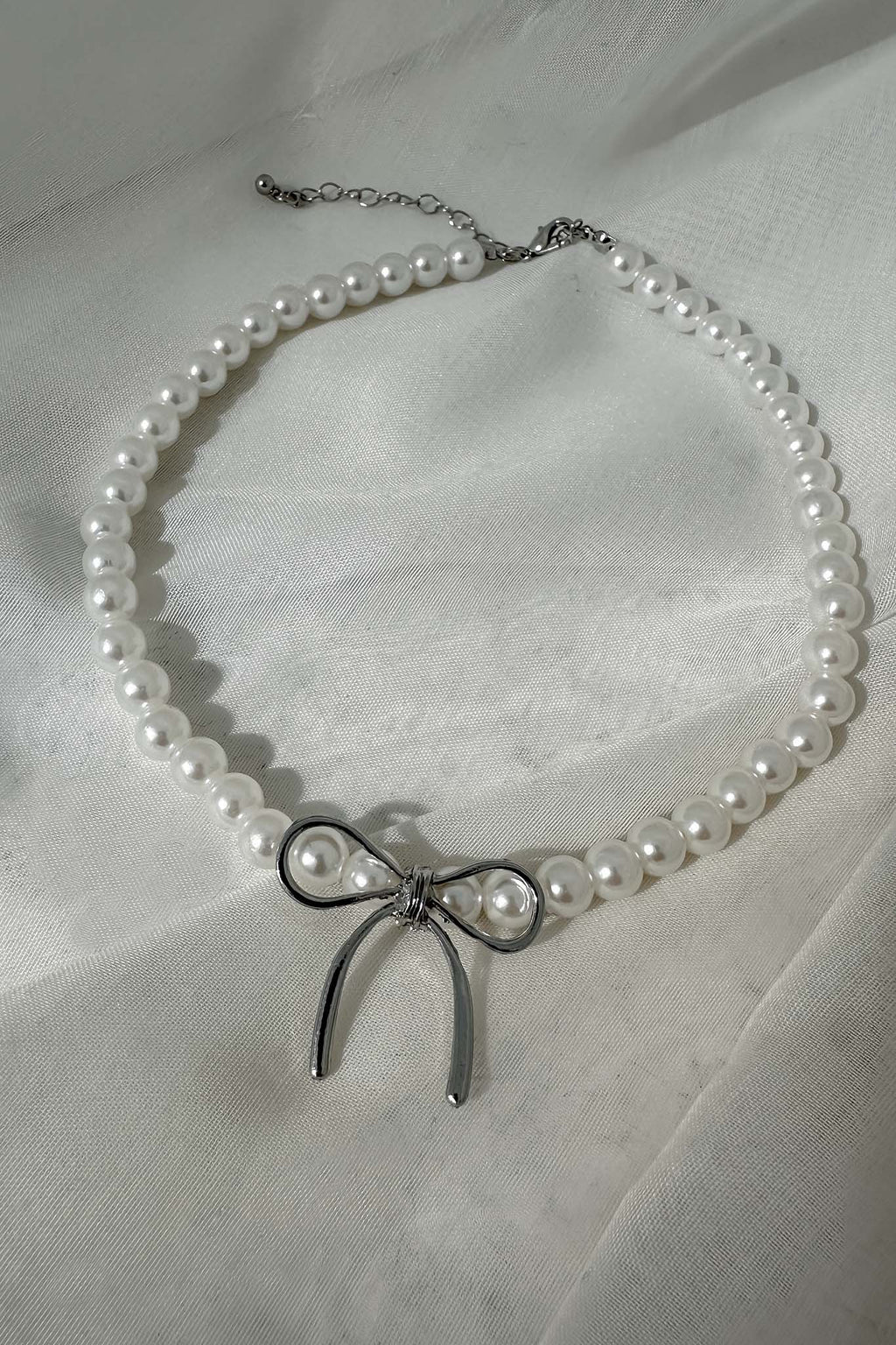 Daydream Bow Accent Pearl Necklace Silver by Selfie Leslie Australia