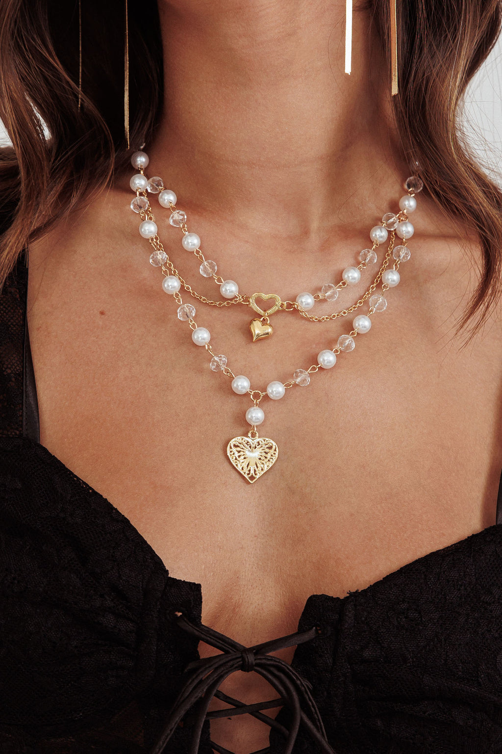 Venus Heart & Pearl Multi-Strand Necklace Gold by Selfie Leslie Australia