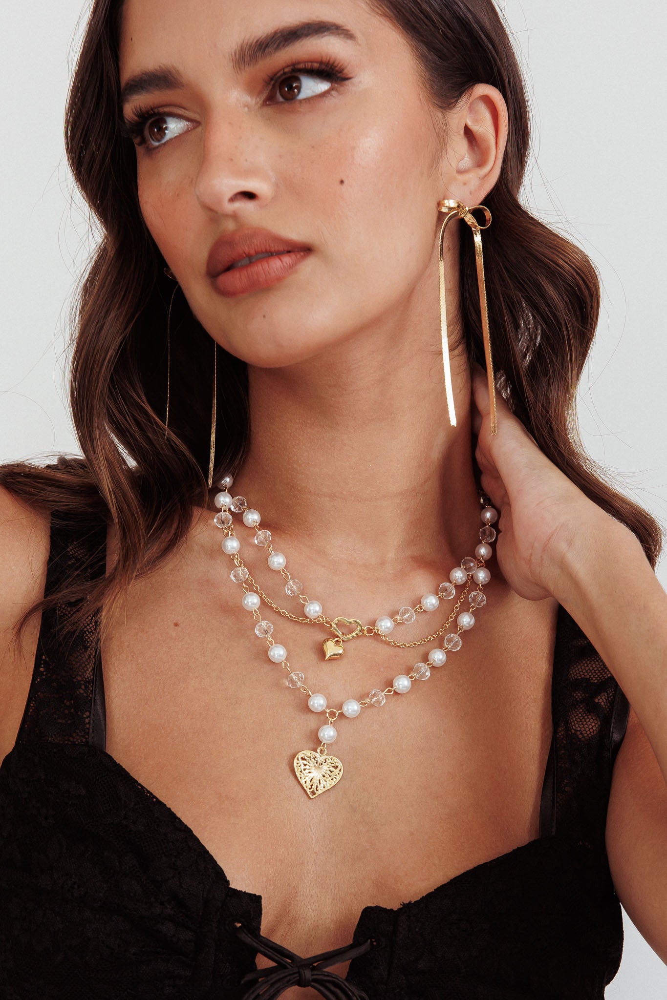 Venus Heart & Pearl Multi-Strand Necklace Gold by Selfie Leslie Australia