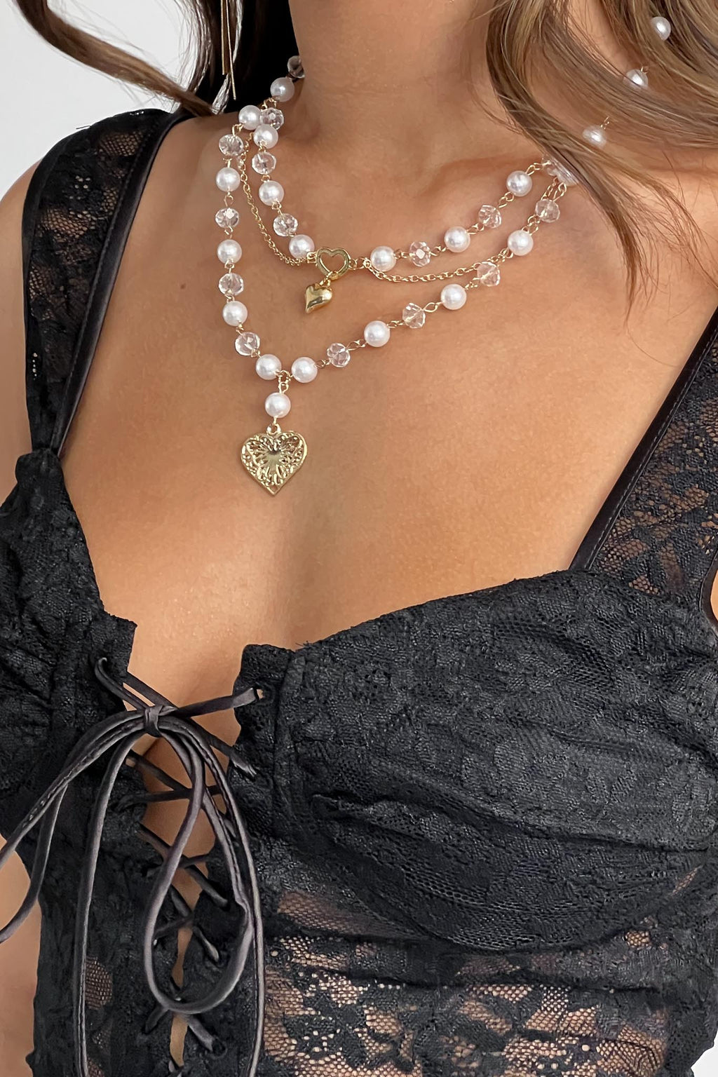 Venus Heart & Pearl Multi-Strand Necklace Gold by Selfie Leslie Australia