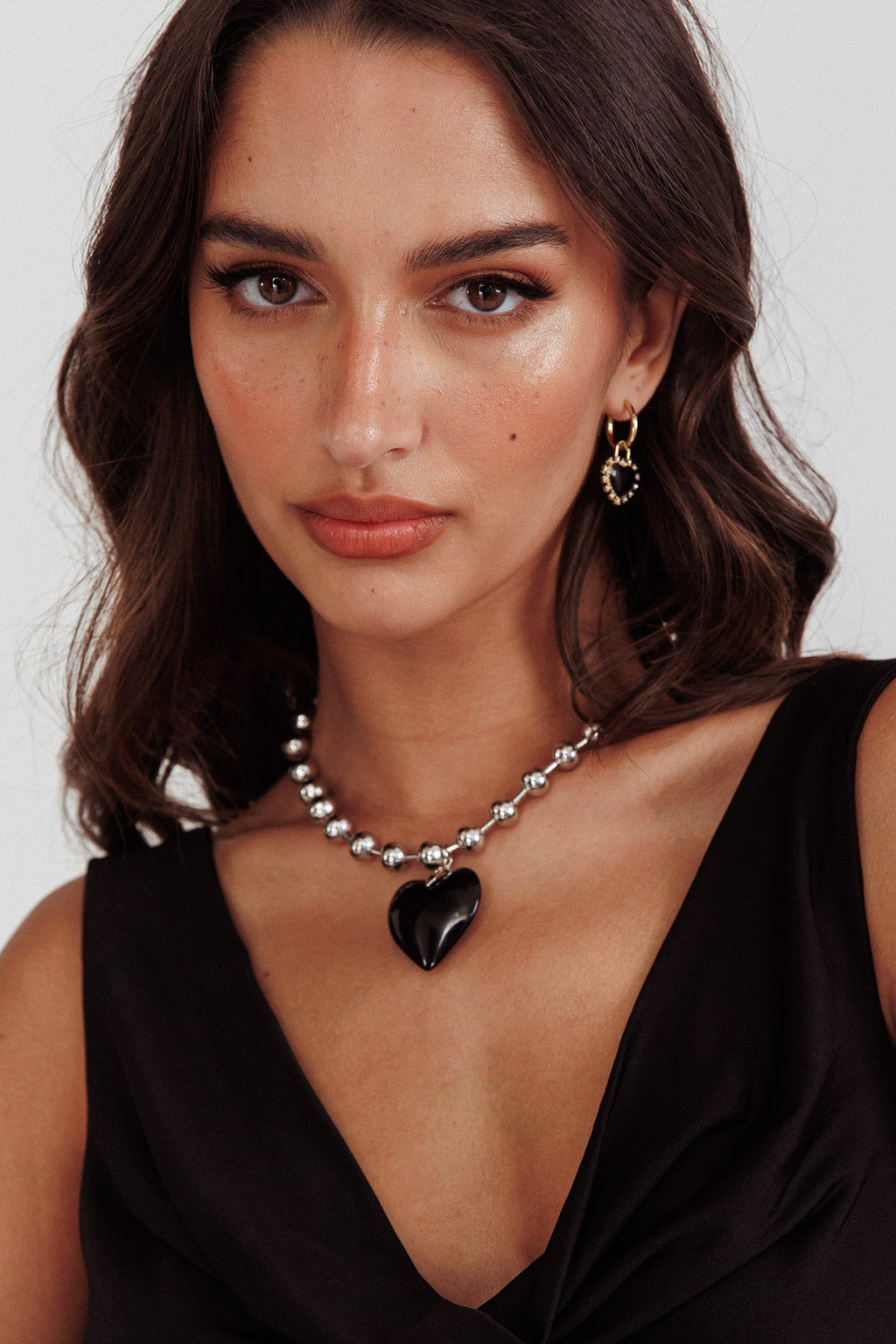 Lee Silver Bead Large Heart Necklace Black by Selfie Leslie Australia