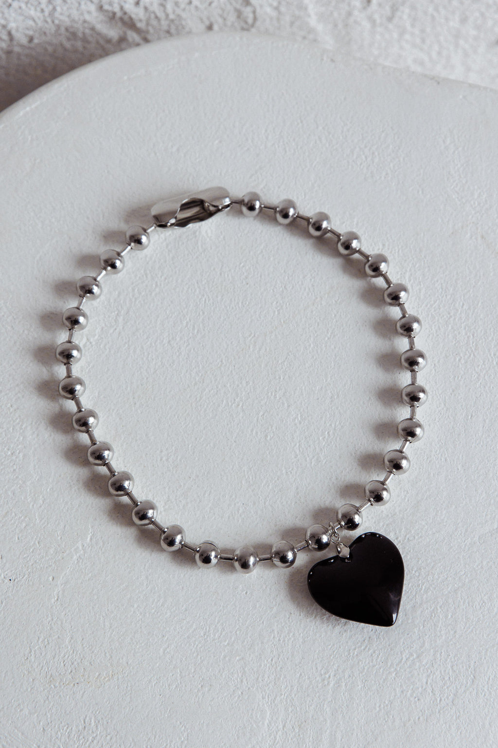 Lee Silver Bead Large Heart Necklace Black by Selfie Leslie Australia