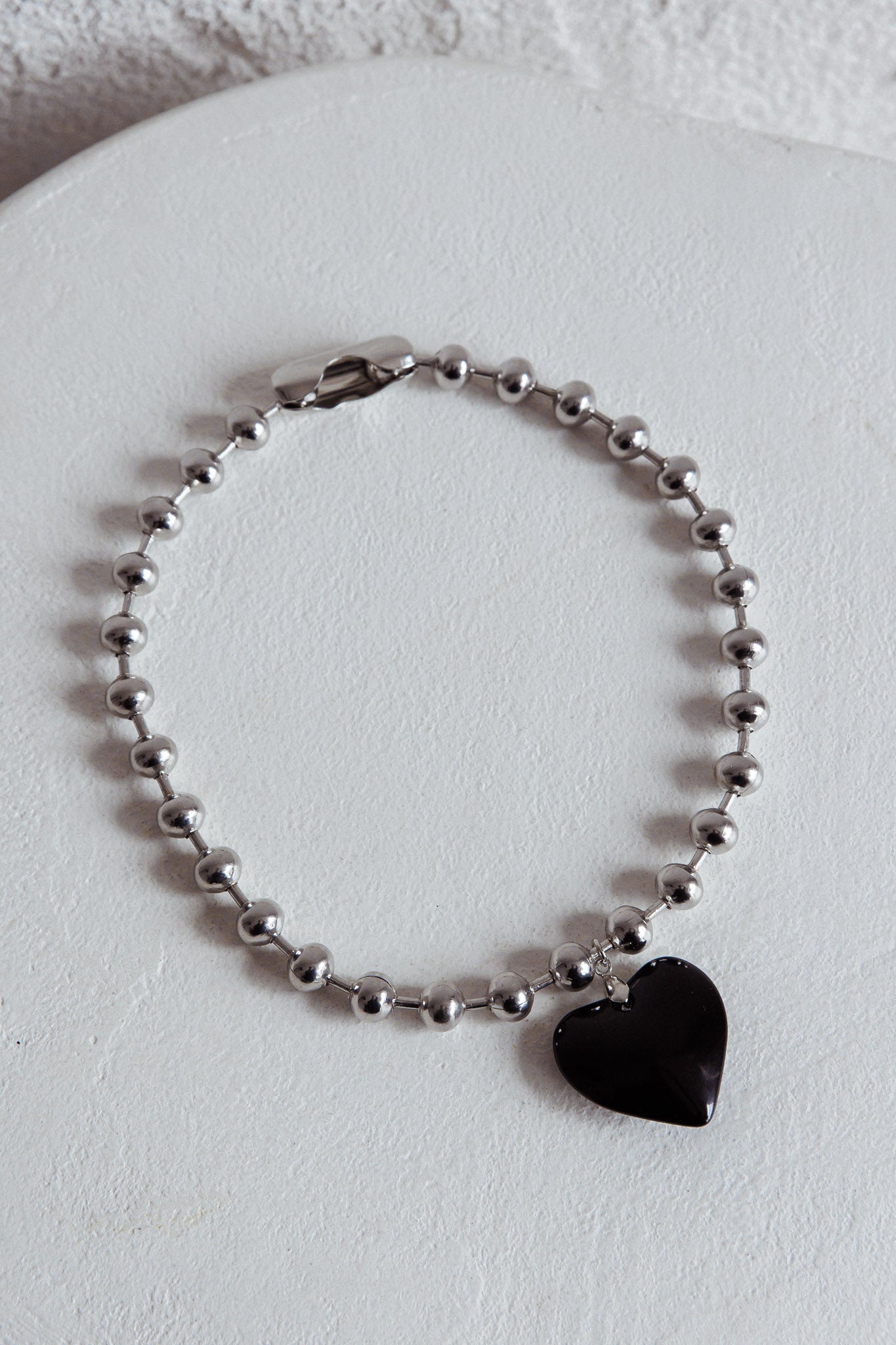 Lee Silver Bead Large Heart Necklace Black by Selfie Leslie Australia