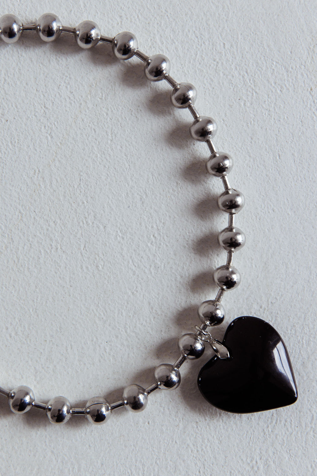 Lee Silver Bead Large Heart Necklace Black by Selfie Leslie Australia