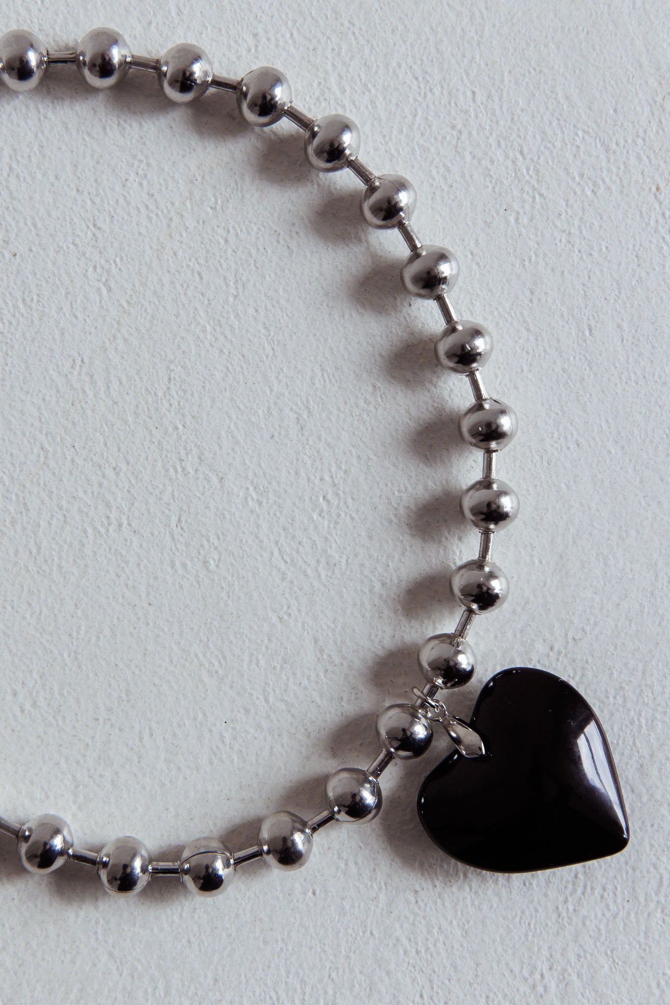 Lee Silver Bead Large Heart Necklace Black by Selfie Leslie Australia