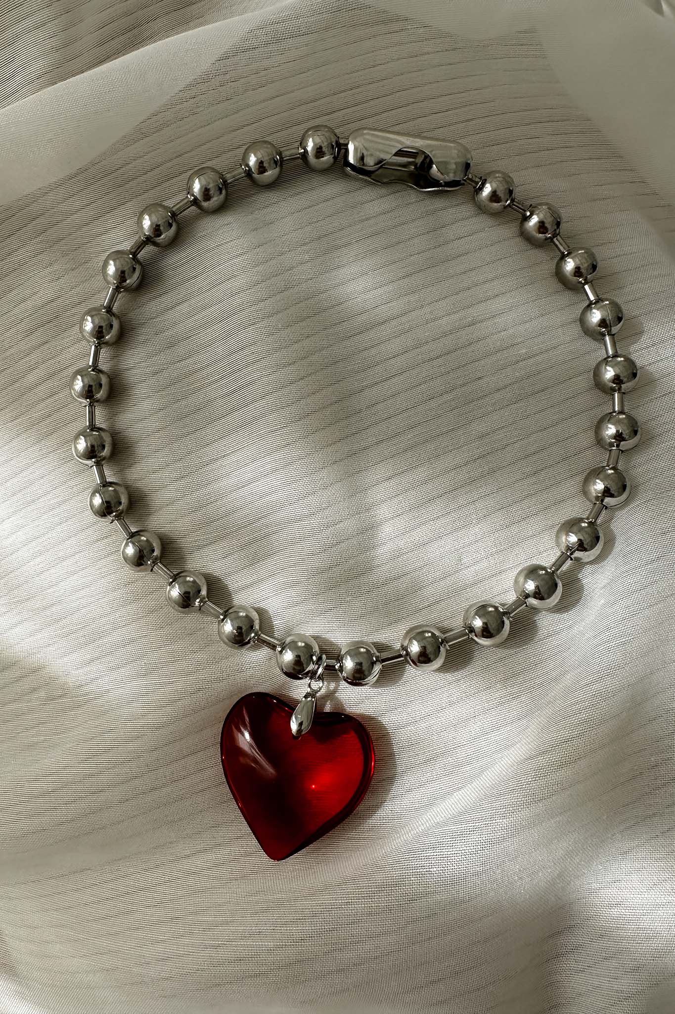 Lee Silver Bead Large Heart Necklace Red by Selfie Leslie Australia