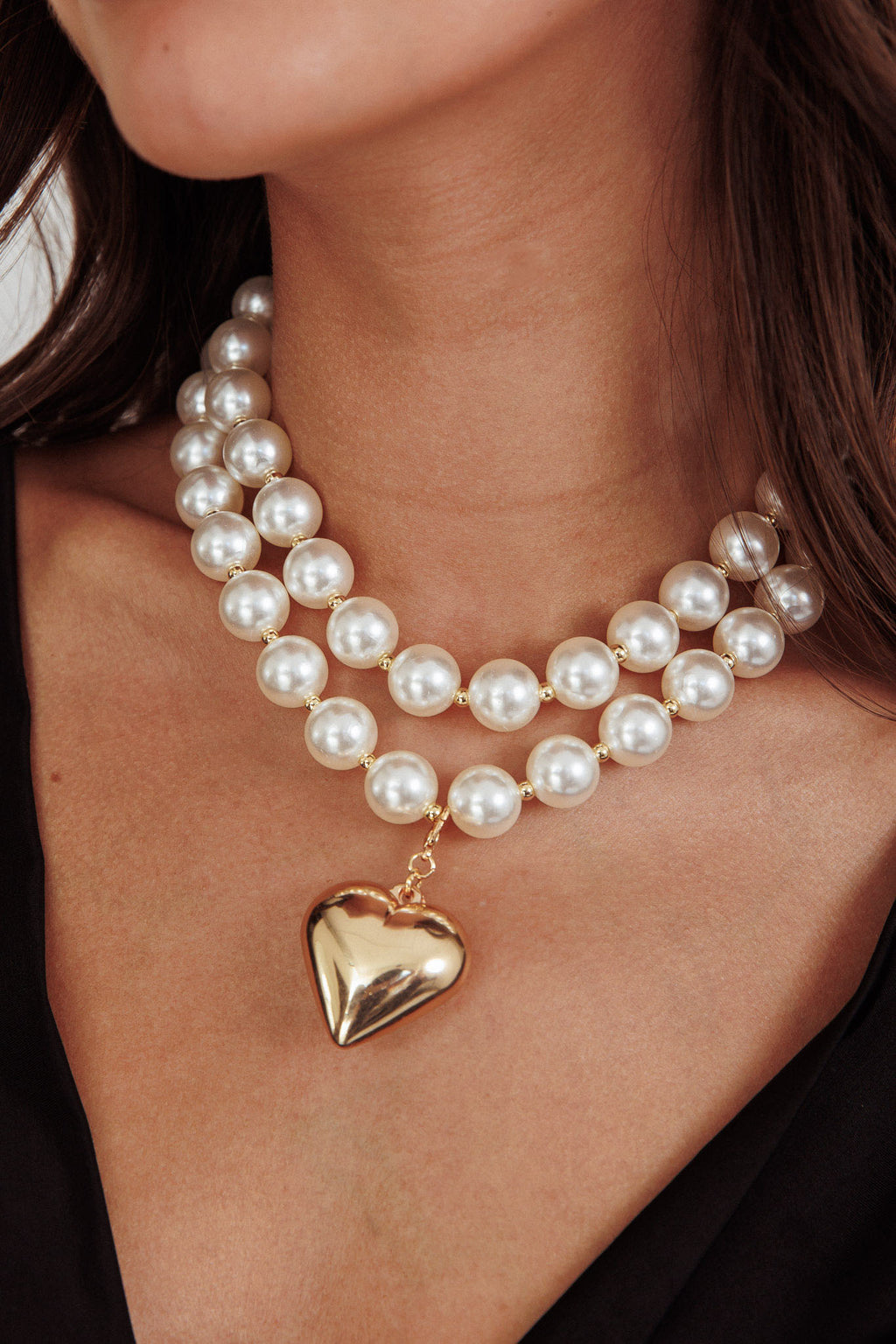 Kerri Large Heart Pearl Necklace Gold by Selfie Leslie Australia