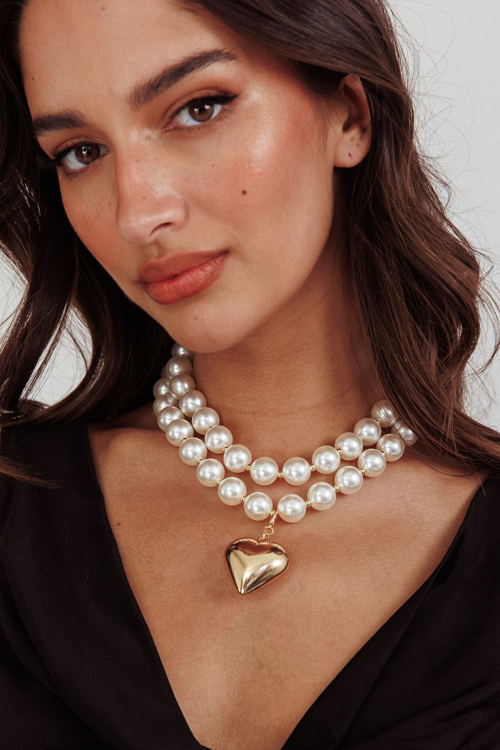 Kerri Large Heart Pearl Necklace Gold by Selfie Leslie Australia