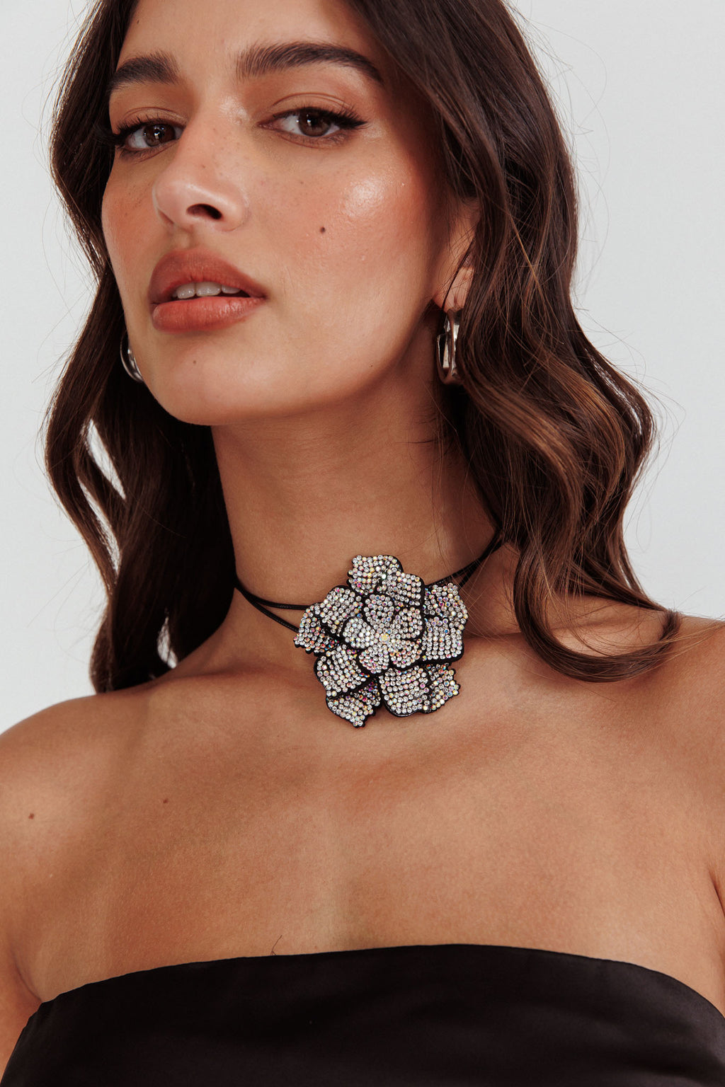 Magnolia Diamante Flower Choker Necklace Black by Selfie Leslie Australia