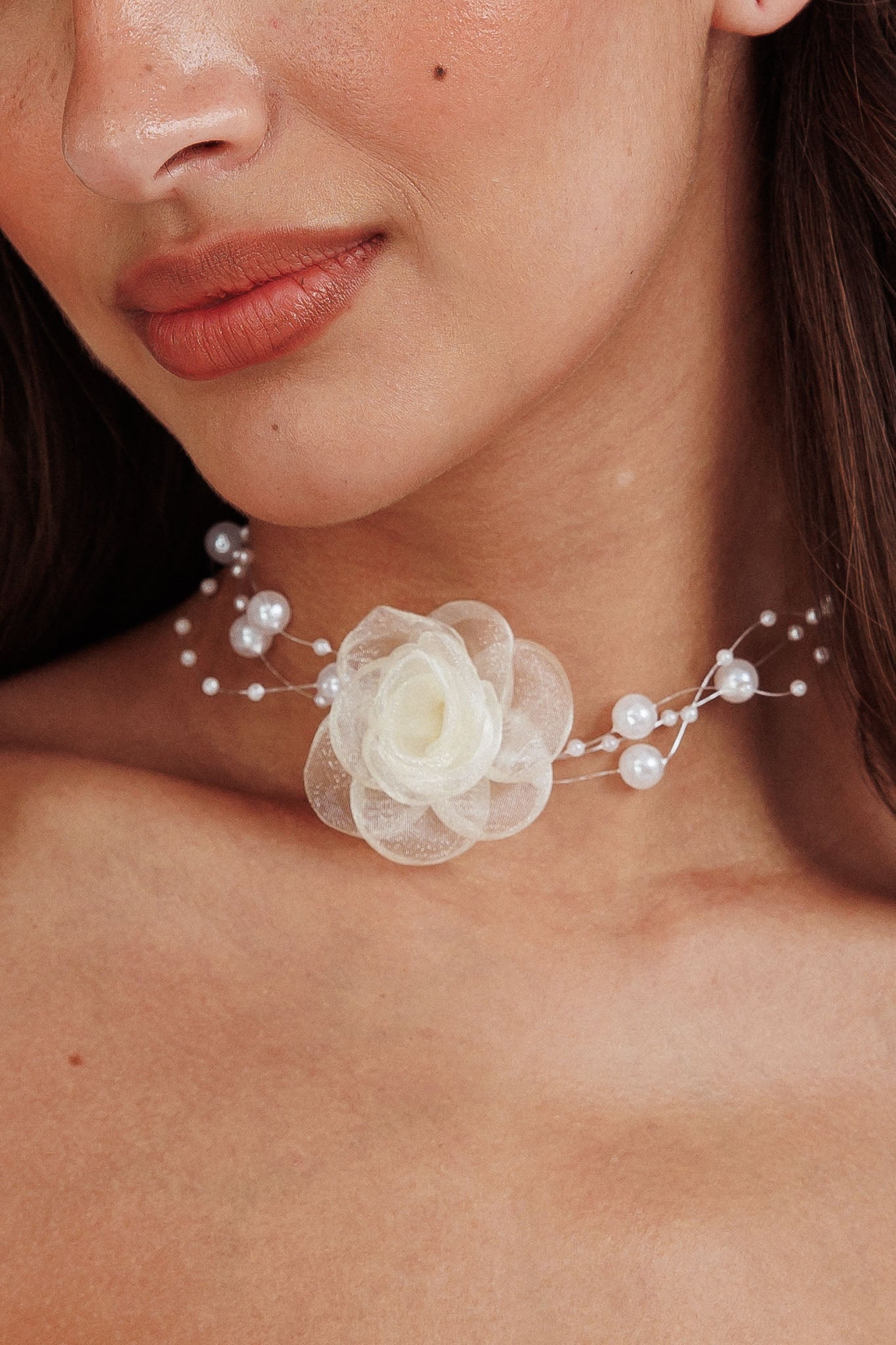 Magic Moments Chiffon Rose Choker Necklace Pearl by Selfie Leslie Australia