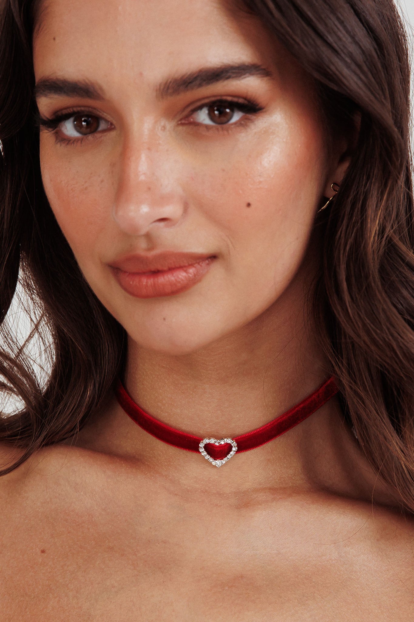 Shop the Lola Diamante Heart Velvet Choker Necklace Red