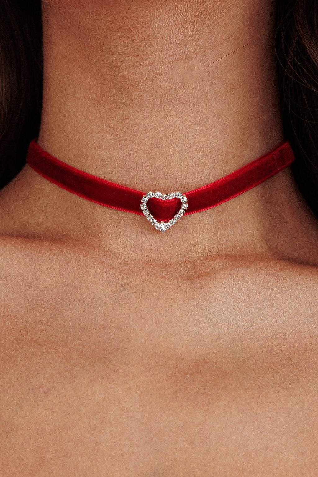 Lola Diamante Heart Velvet Choker Necklace Red by Selfie Leslie Australia