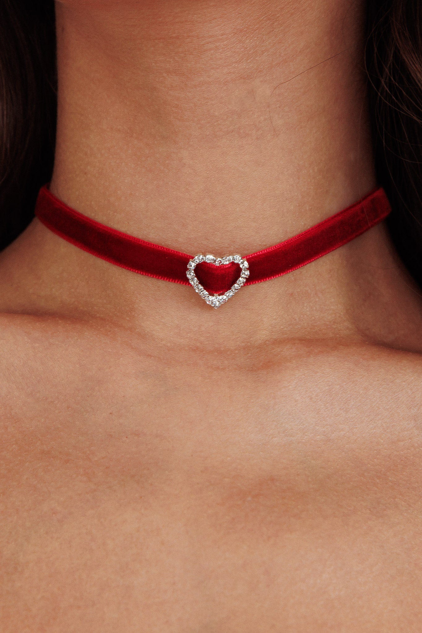 Lola Diamante Heart Velvet Choker Necklace Red by Selfie Leslie Australia