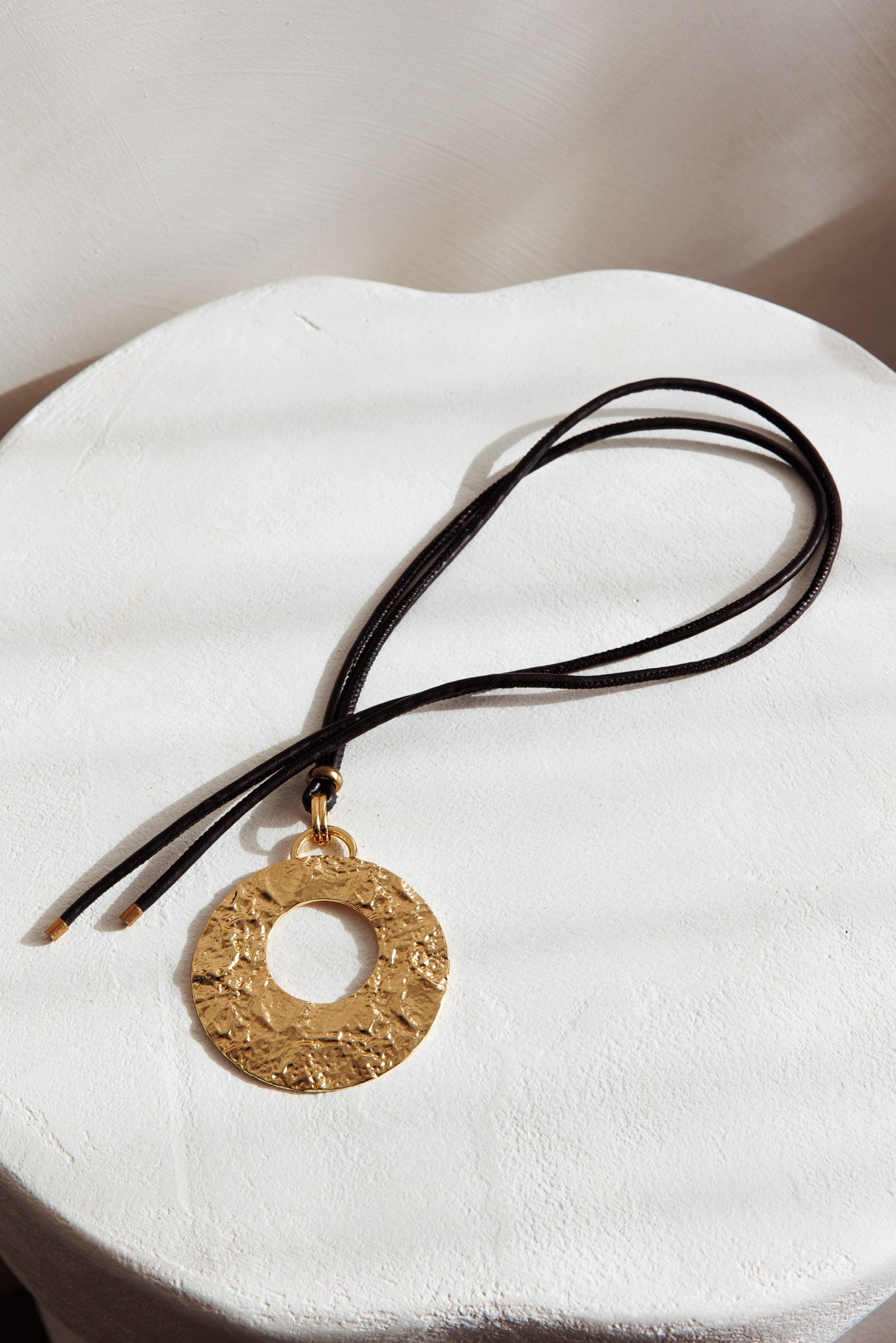 Hometown Textured Round Pendant Necklace Gold by Selfie Leslie Australia