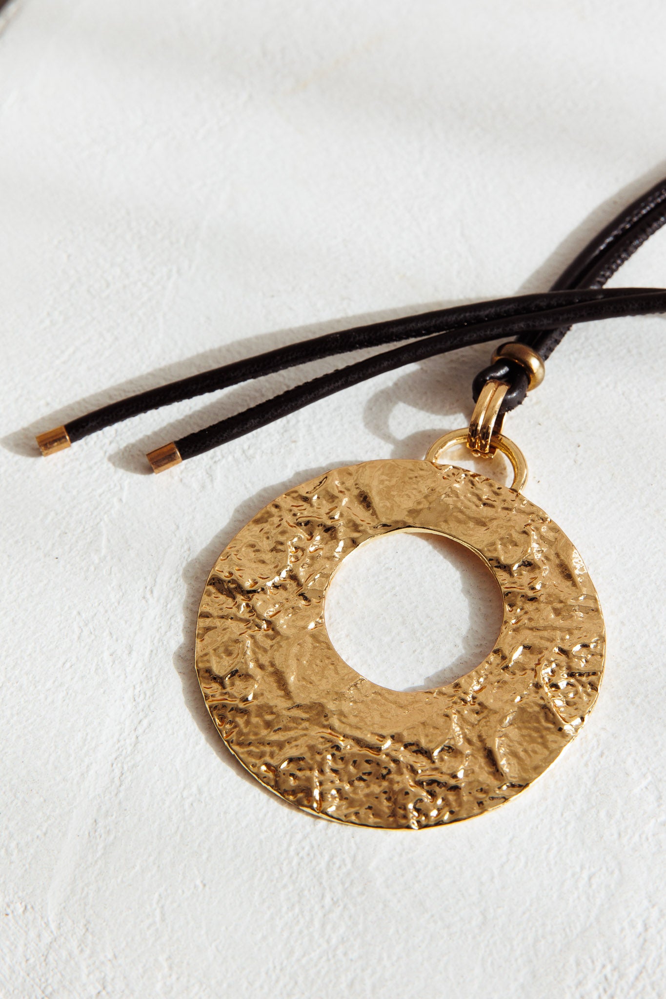 Hometown Textured Round Pendant Necklace Gold by Selfie Leslie Australia