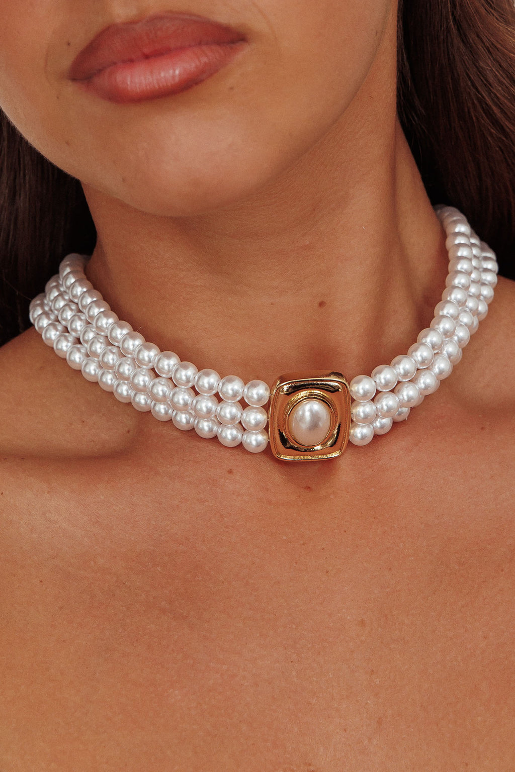 Tamra Squoval Pendant Necklace Gold Pearl by Selfie Leslie Australia