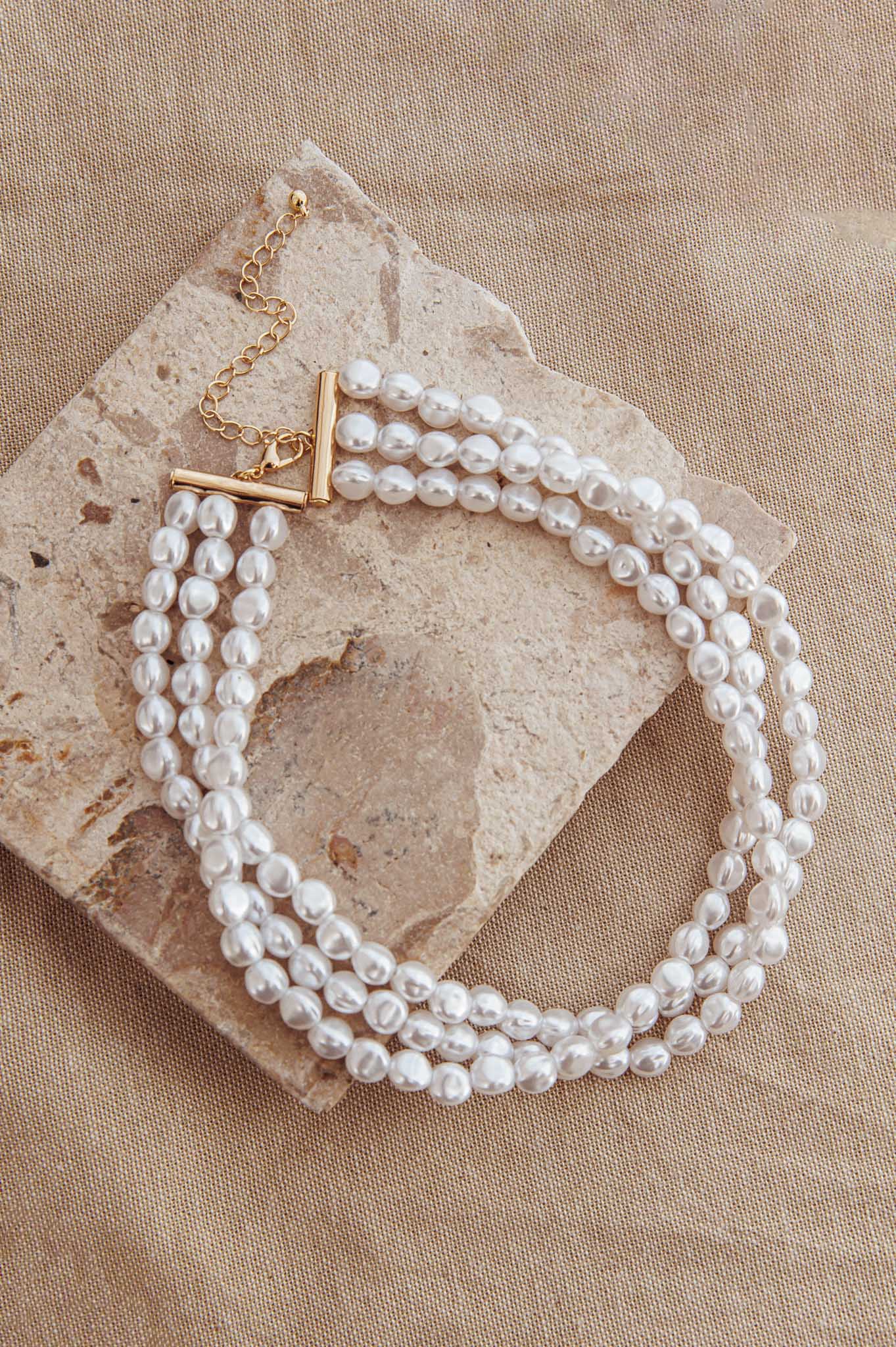 Roxanne Three Strand Baroque Necklace Pearl by Selfie Leslie Australia