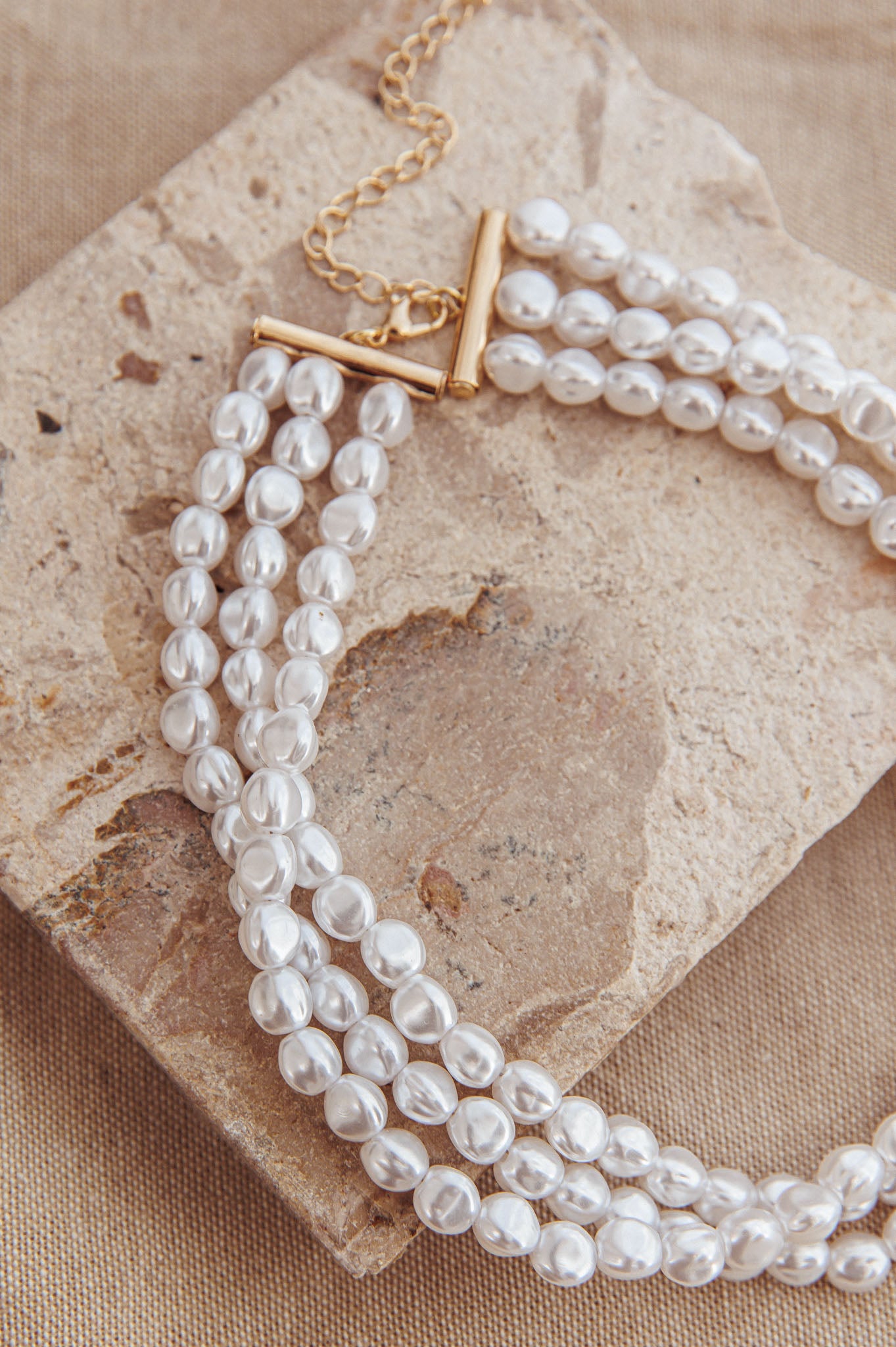 Roxanne Three Strand Baroque Necklace Pearl by Selfie Leslie Australia