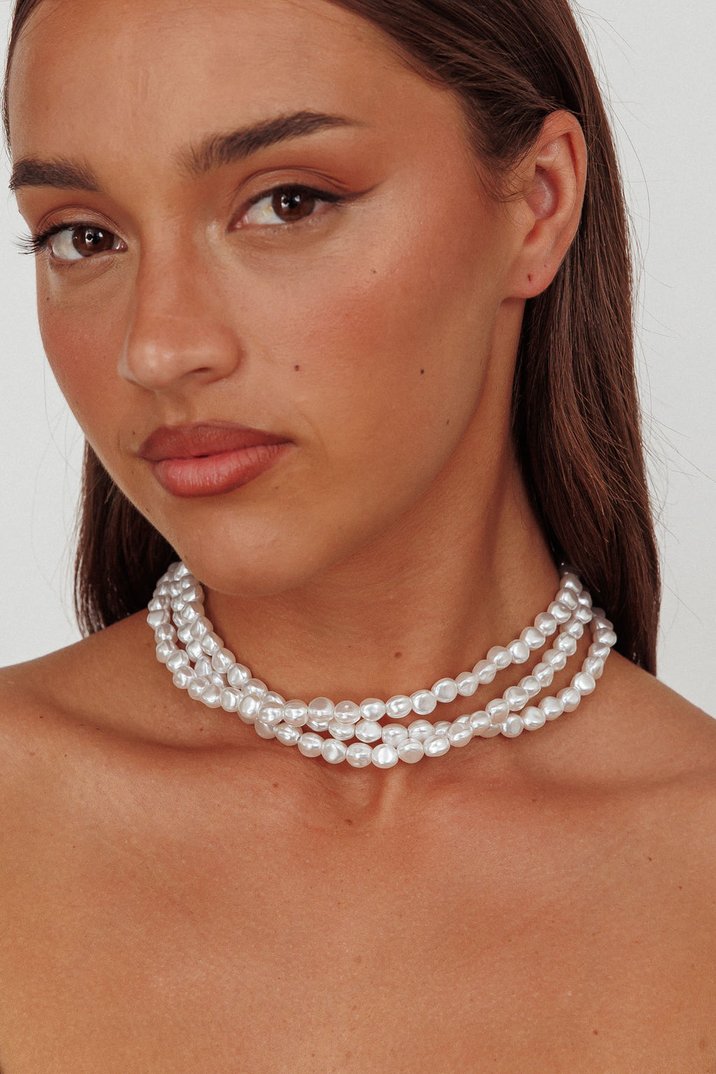 Roxanne Three Strand Baroque Necklace Pearl by Selfie Leslie Australia